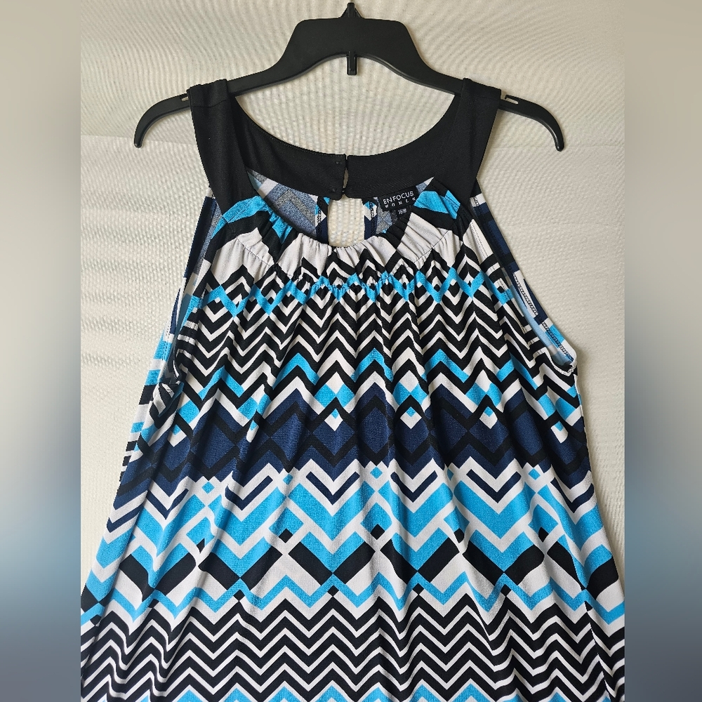 Enfocus Woman Chevron Halter Dress Sharkbite Hem Blue Black 16W - Picture 5 of 15